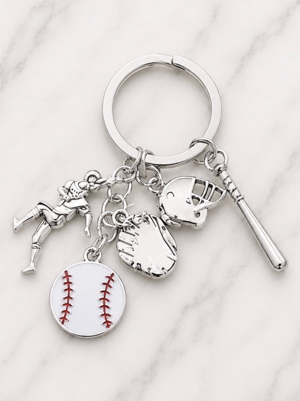 Bag Charm/Keyring- Baseball Themed Charm Keyring-Silver Tone Hardware